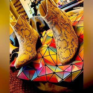 Women’s Leather Snakeskin Print Boots, Size 8.5